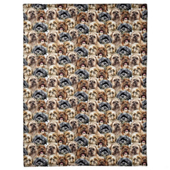 All-over pattern display showing a dense photo collage of smiling Shih Tzu dog portraits.