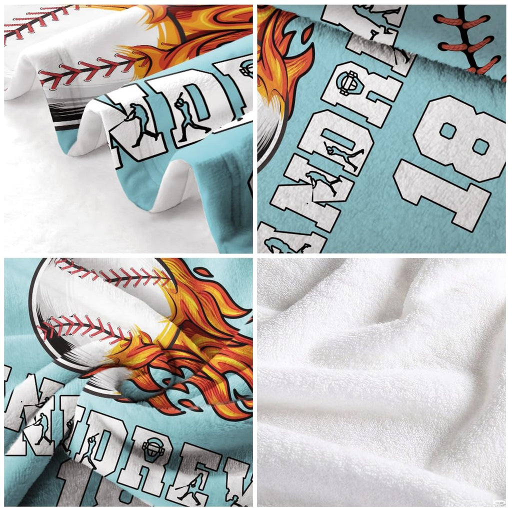 Flaming fireball baseball with fiery trails against sky blue backdrop, view 6.