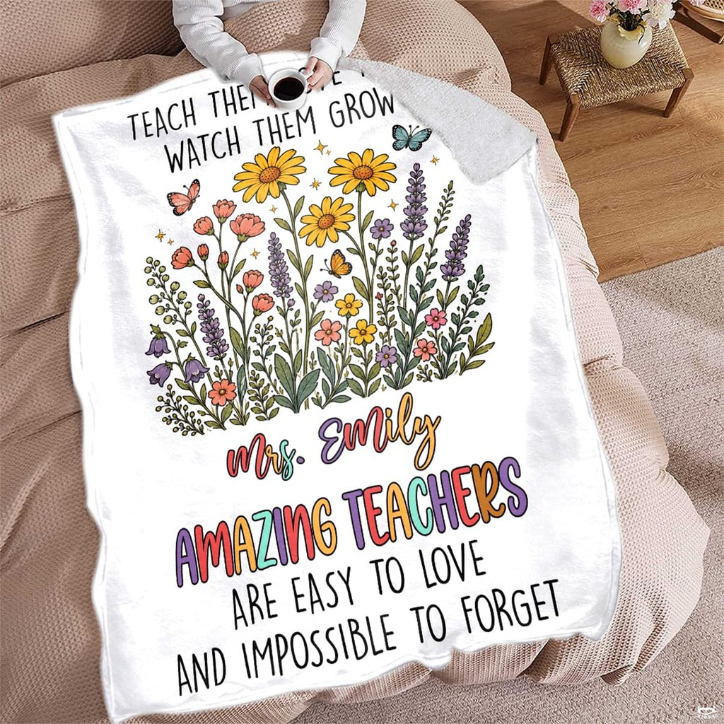 Bedroom styled with teacher appreciation wildflower throw blanket displayed across rustic bedding