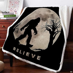 Cryptid room decor focal piece displaying Bigfoot woodland silhouette under nighttime sky