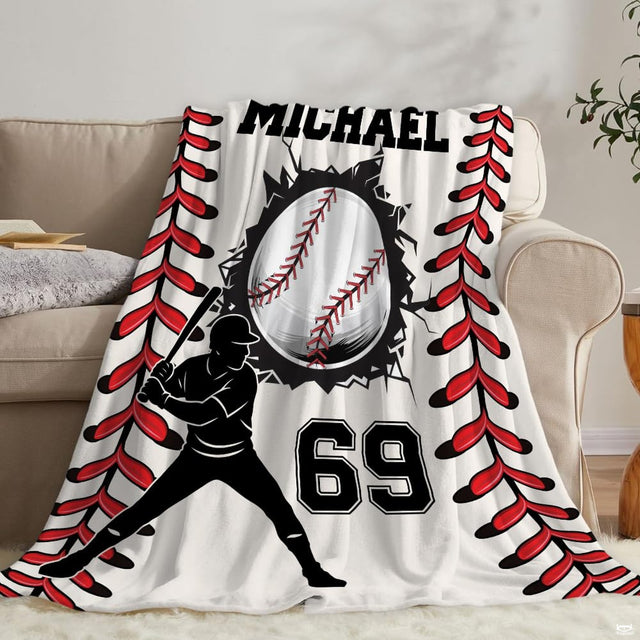 Baseball player silhouette with fractured ball and red lacing tracks, view 2.
