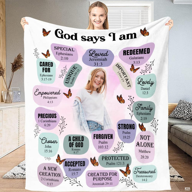 God says I am butterfly scripture faith affirmation blanket showing monarch butterflies view 2