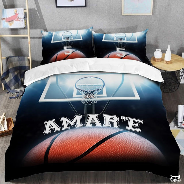 Personalized Basketball Below Hoop Comforter with Name and Number Design 1