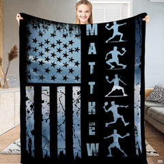 Patriotic pickleball flag throw blanket view 2 highlighting court player graphics and sports room decor