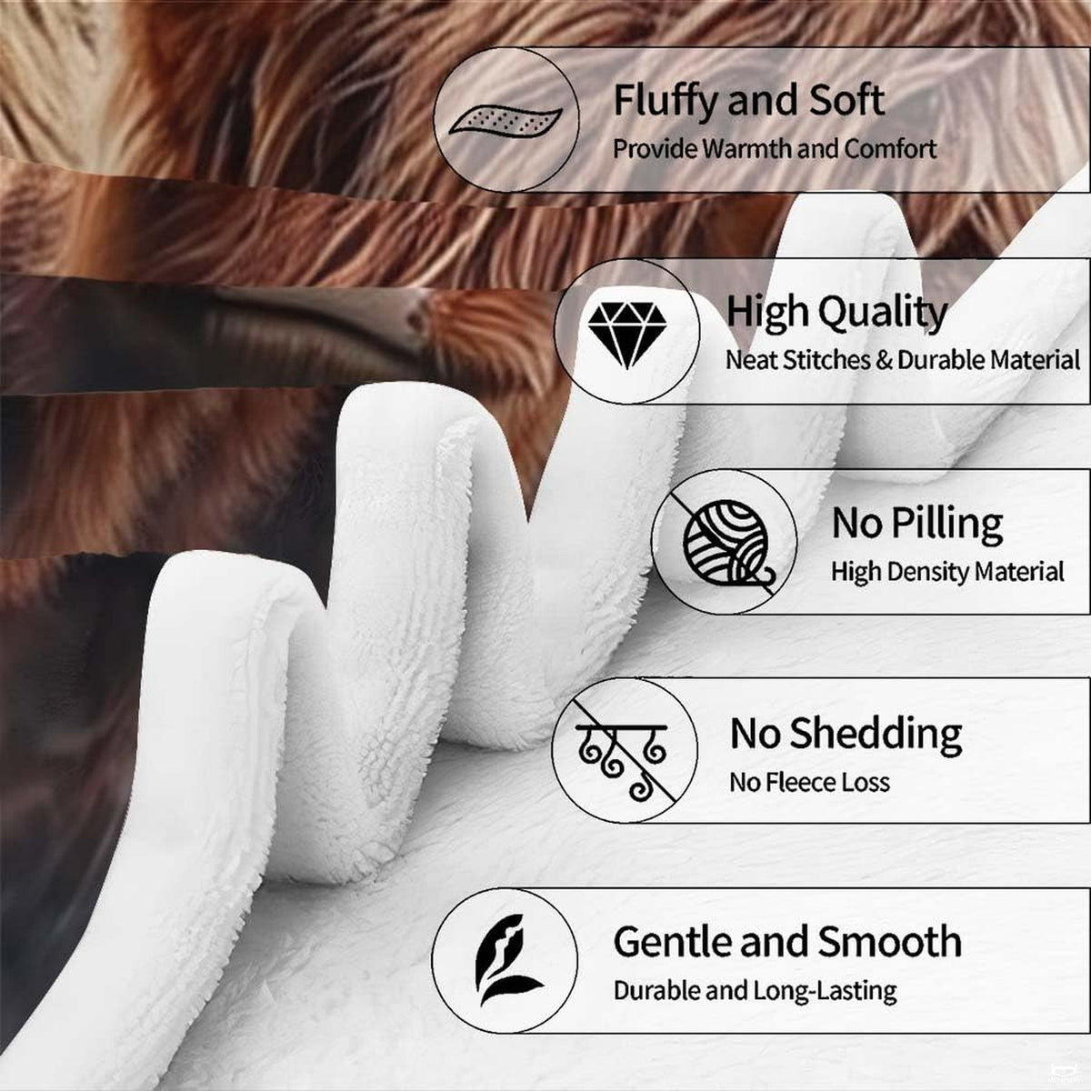 Overview of countryside Scottish meadow cattle design on decorative bedroom bedding.