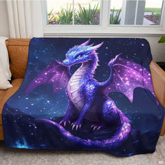 Celestial purple galaxy dragon throw blanket view 2 styled on living room couch in modern room