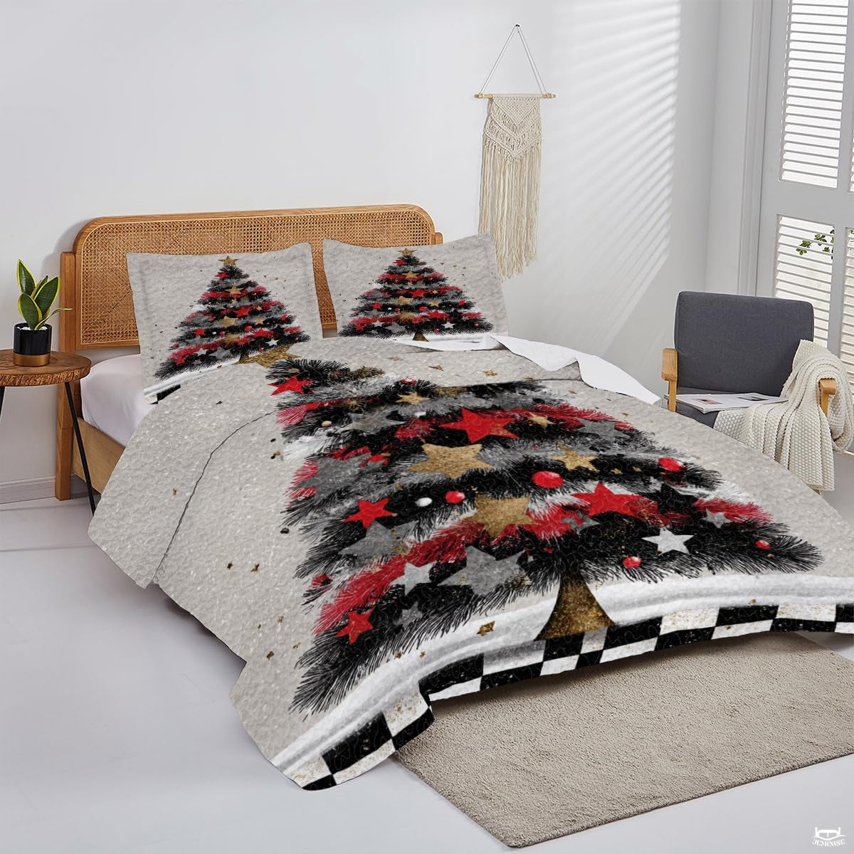 Christmas Bedding Quilt – Soft Microfiber Holiday Bedspread, Lightweight Winter Bedding, Cozy Xmas Quilts for Couch, Bedroom & Seasonal Home Decorations (Christmas Quilt-DS11)