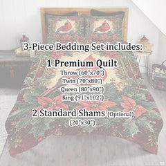 Full room setting featuring ruby cardinal bedding as the festive centerpiece of a rustic bedroom