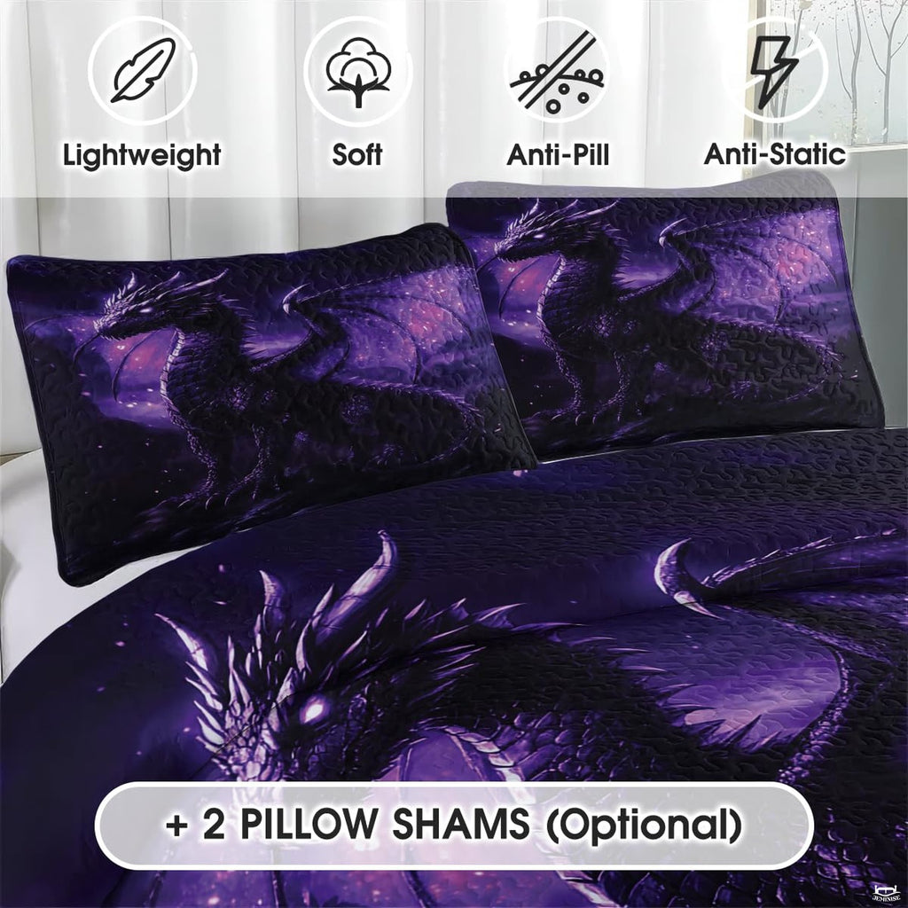Close view of purple horned dragon wing scales and glowing eye
