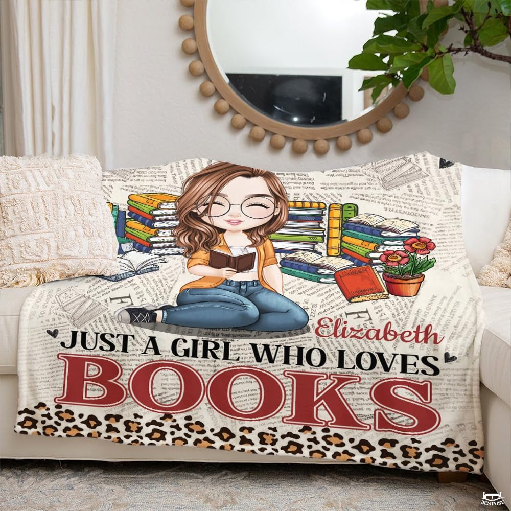 Personalized Girl Glasses Reading on Newspaper Pattern Throw Blanket