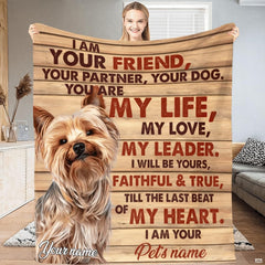 Living room sofa display showing the rustic Yorkie canine throw blanket draped over furniture.