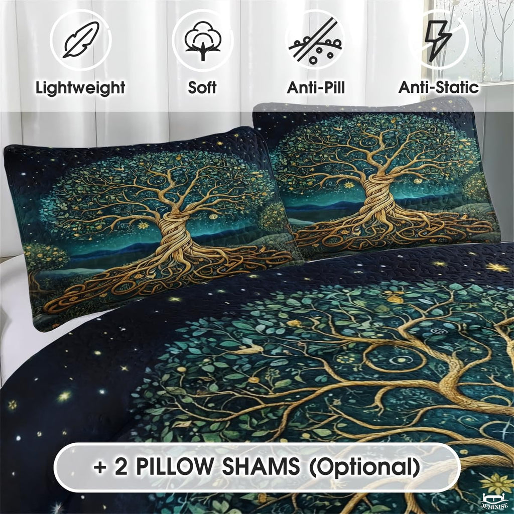 Fantasy Nature Tree of Life Quilt Set with Twisted Tree Trunk And Bedroom