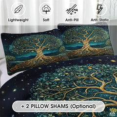 Fantasy Nature Tree of Life Quilt Set with Twisted Tree Trunk And Bedroom