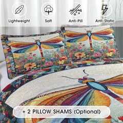 Personalized Dragonfly Patchwork Floral Garden Quilt Set