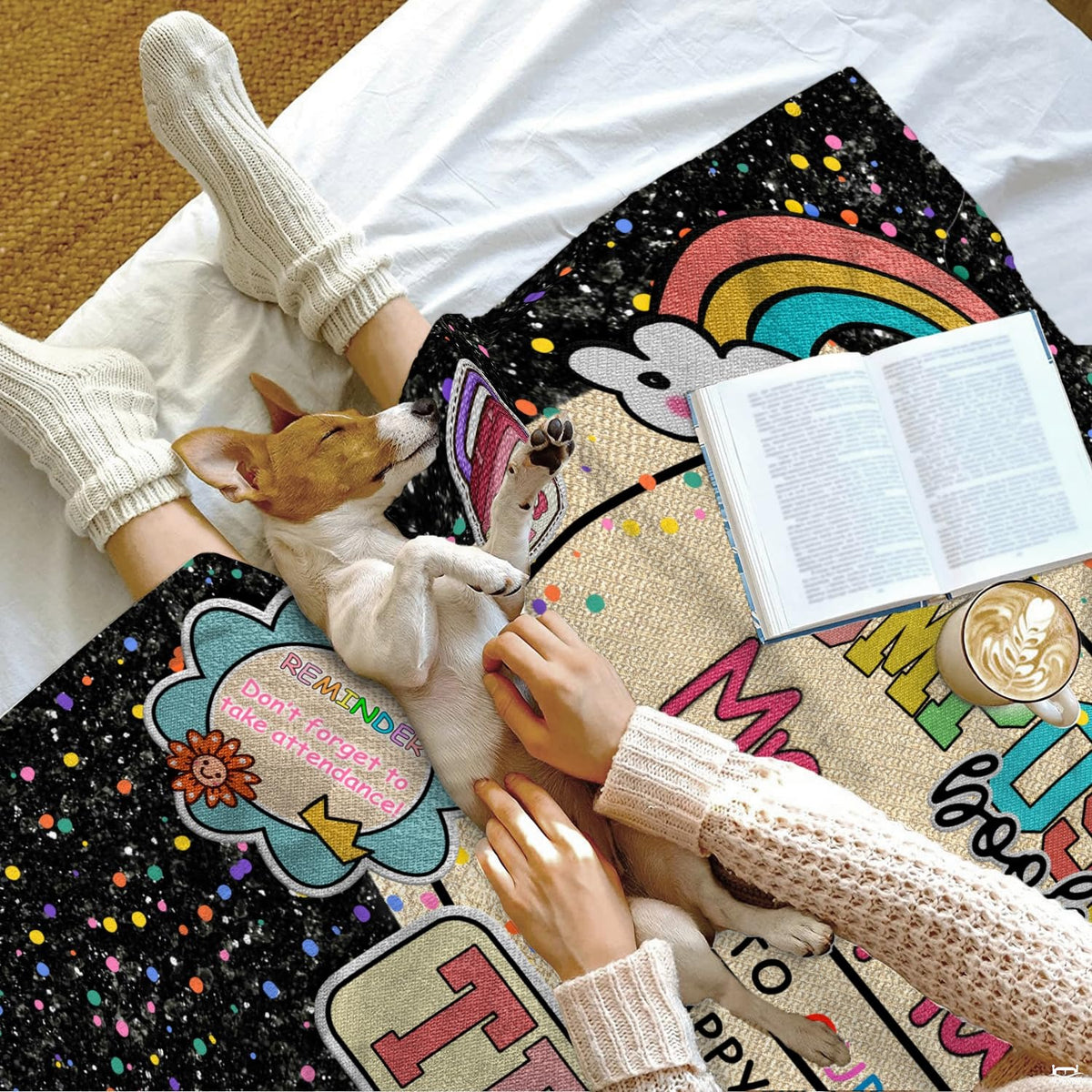 thematic accent notebook themed bedding set styled in an energetic classroom decor setting.
