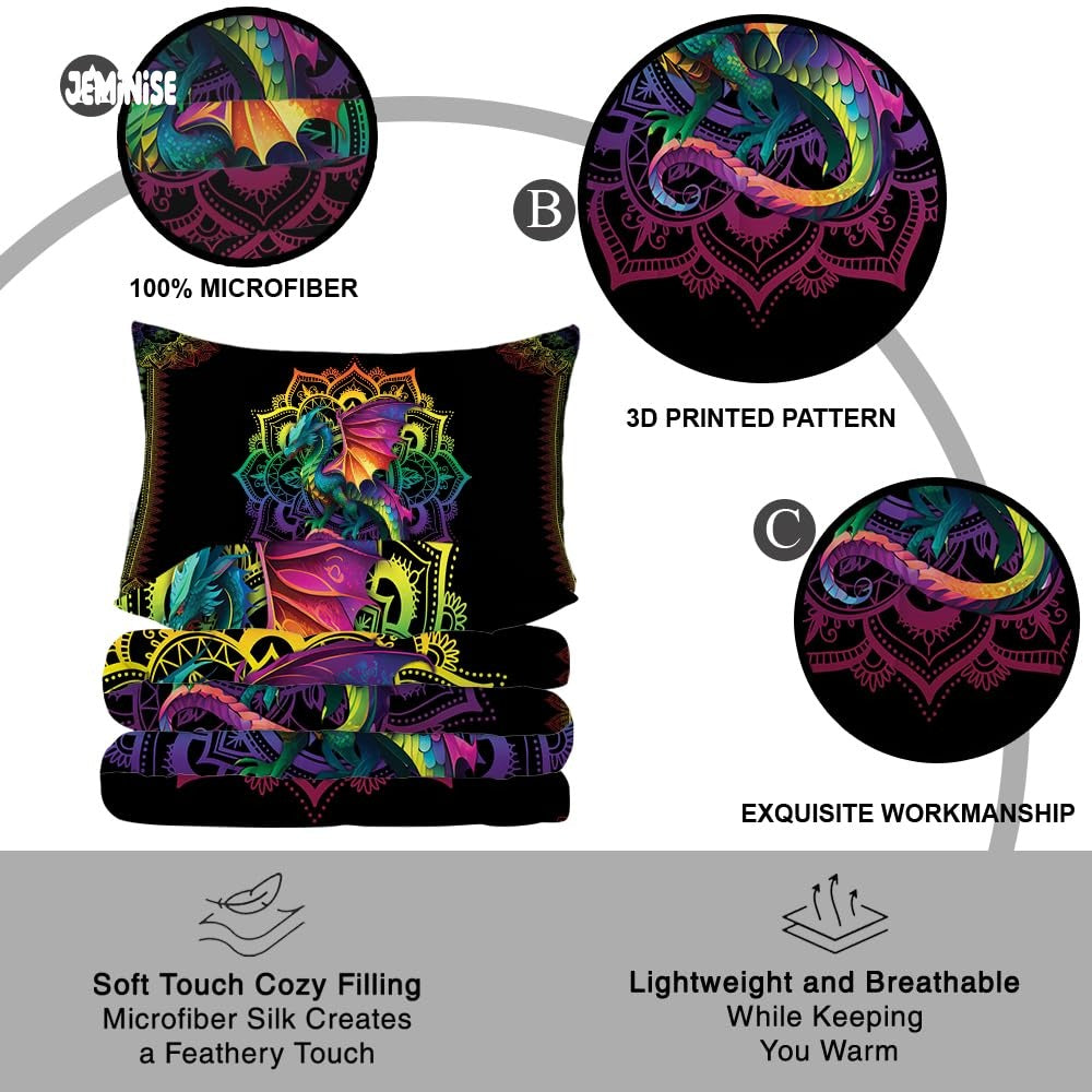 Jeminise Colorful Dragon Comforter Set, Fantasy Gradient Bedding