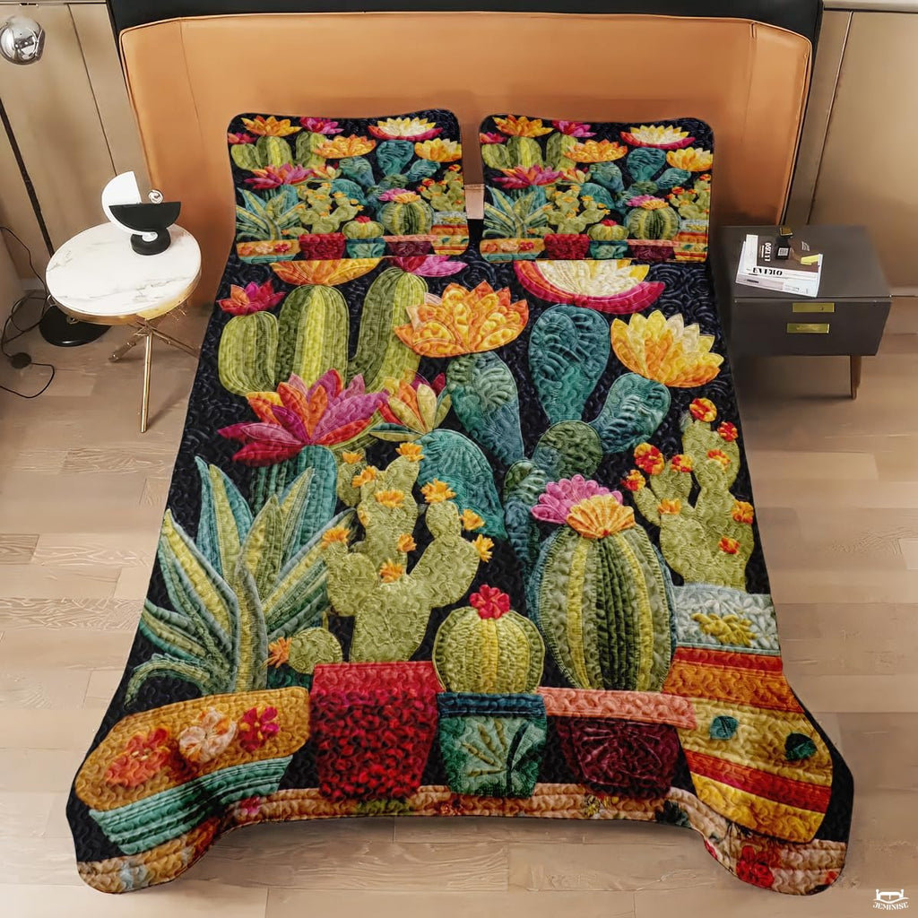 Personalized Flowering Cactus & Succulent Garden Quilt Set - Design 5