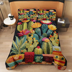 Personalized Flowering Cactus & Succulent Garden Quilt Set - Design 5