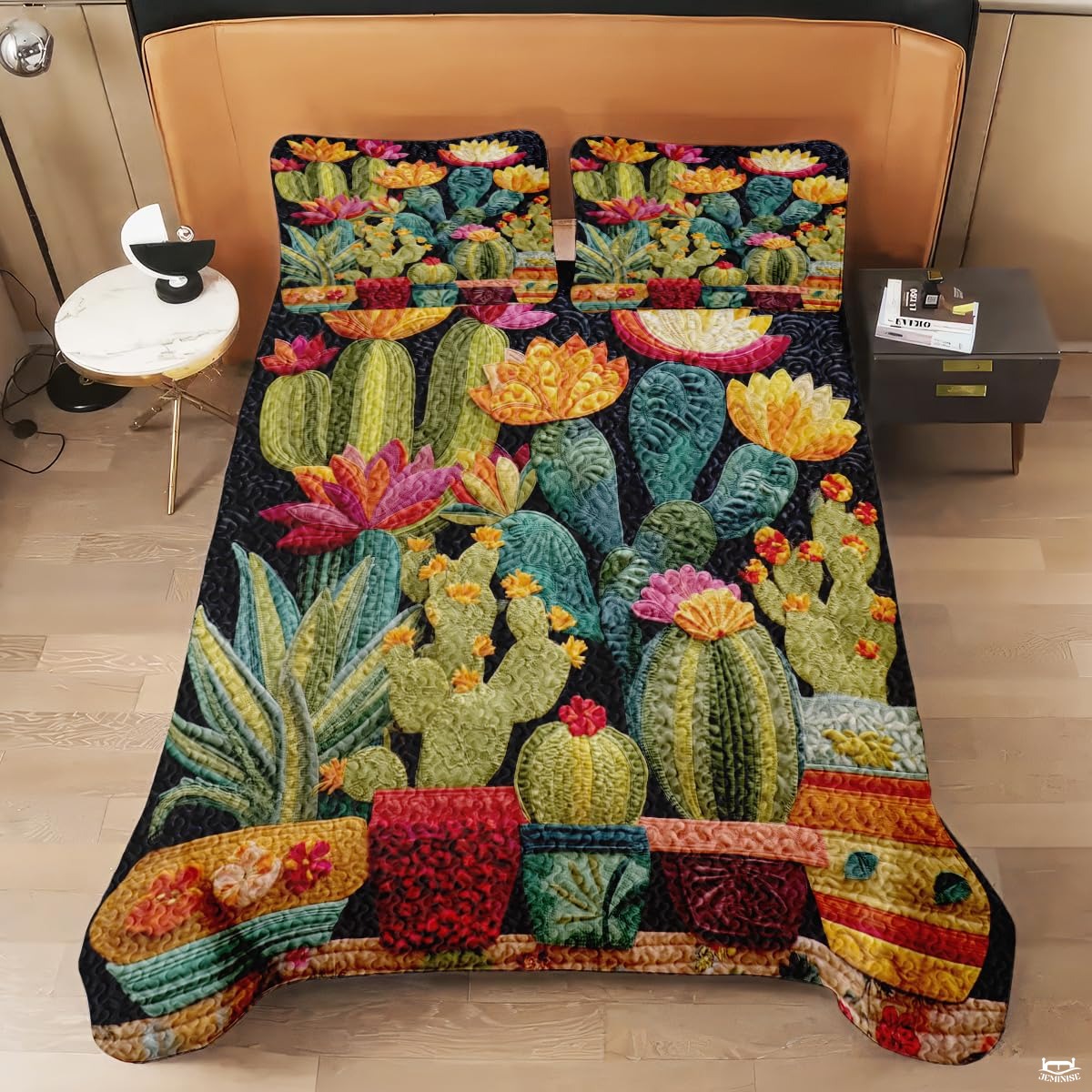 Personalized Flowering Cactus & Succulent Garden Quilt Set - Design 5