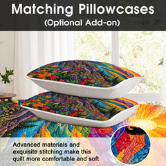 Detailed view of the blooming purple lupines and alpine flora on a nature-inspired bedding set