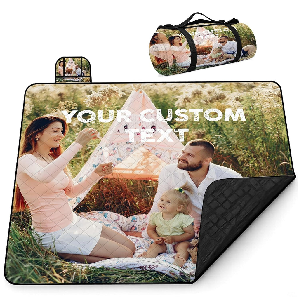 Overhead flat view of family photo meadow outdoor picnic blanket