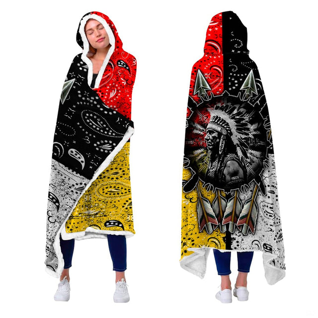 Native American chief warrior in war bonnet on four-quadrant bandana pattern, view 2.