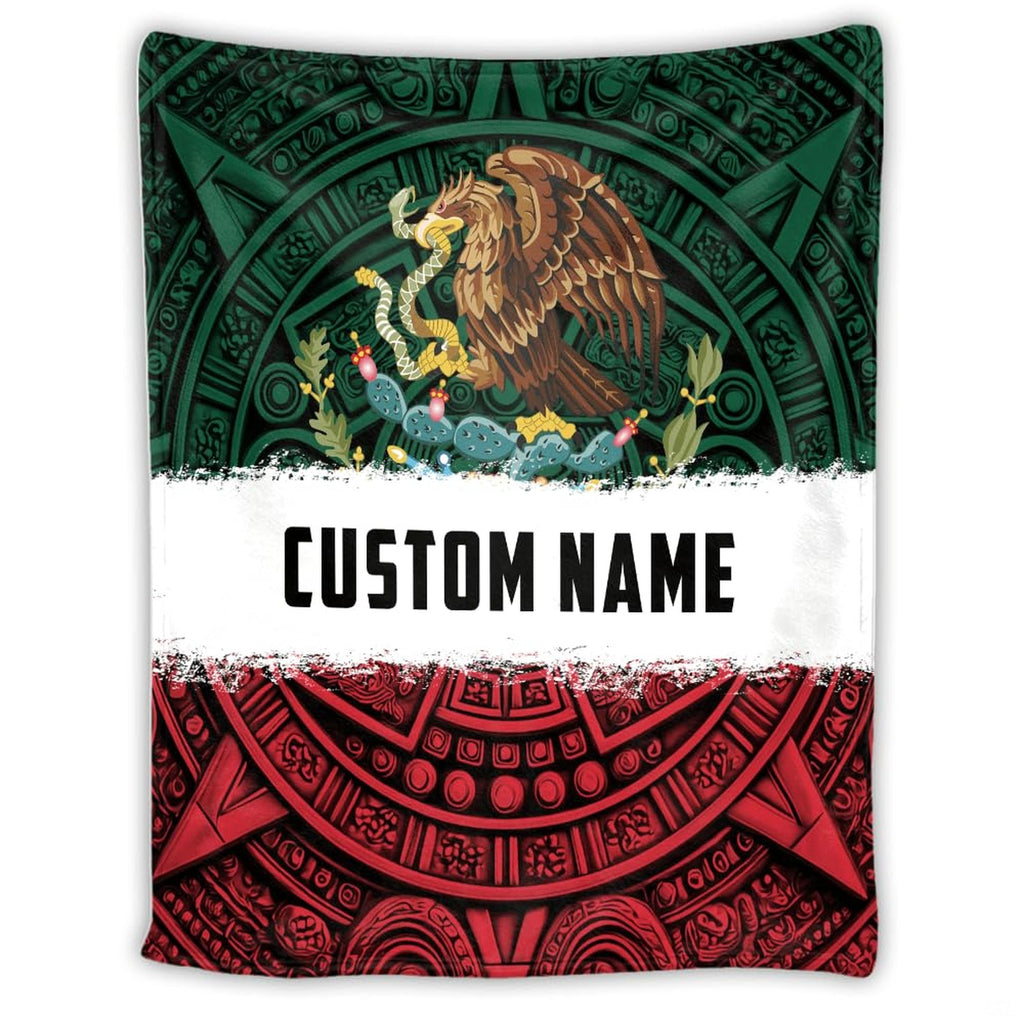 Backside view of Mexican flag throw blanket showing neat edge finish and borders