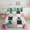 Softball patchwork grid athlete bedding with player silhouettes - view 1
