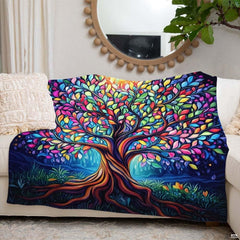 Artistic midnight sky backdrop with radiant tree of life design on bedding set