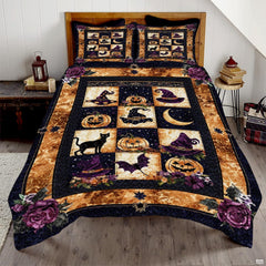 Personalized Gothic Halloween Patchwork Quilt Set, Machine Washable