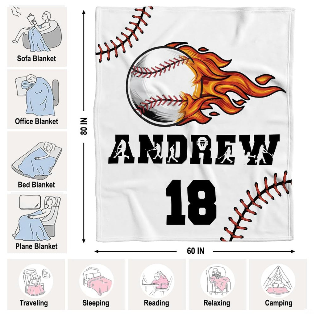 Stylized sports motif illustrating a baseball surrounded by blazing yellow and red flares.