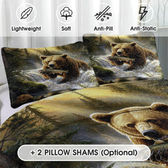 Matching pillowcase detail for woodland bedding set featuring coordinating bear family motifs
