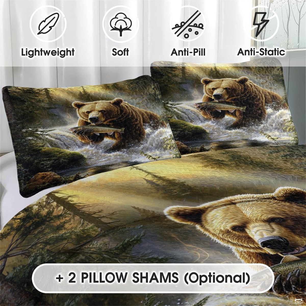 Matching pillowcase detail for woodland bedding set featuring coordinating bear family motifs