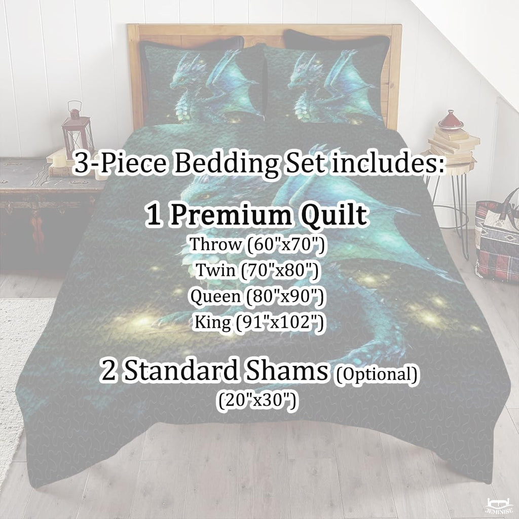 Fantasy Mythical Dragon Comforter Set with Winged Dragon And Bedroom Setting