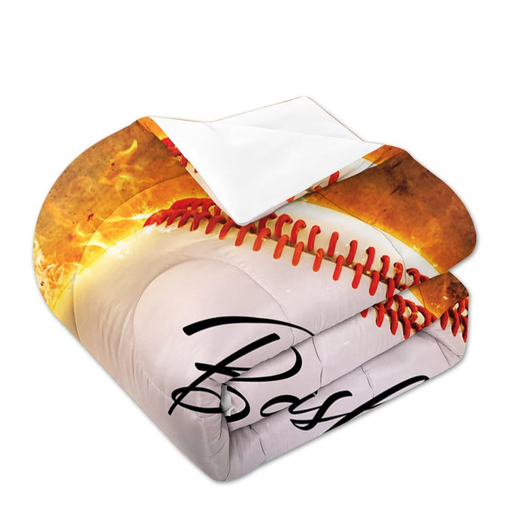 Matching pillowcase detail for baseball bedding set showing coordinating helmet and athletic equipment graphics