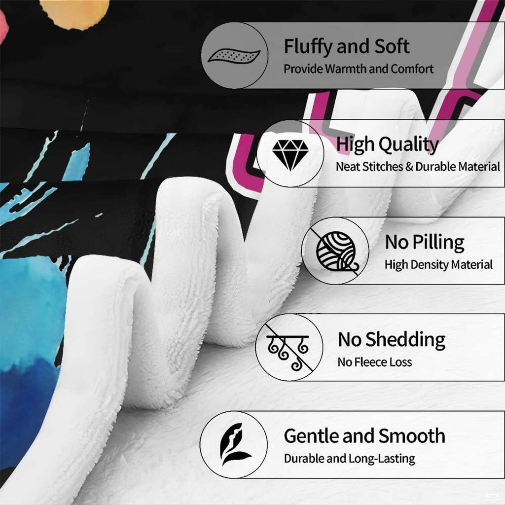 Watercolor splatter volleyball throw blanket view 4 showing neon athletic graphics and paint drips