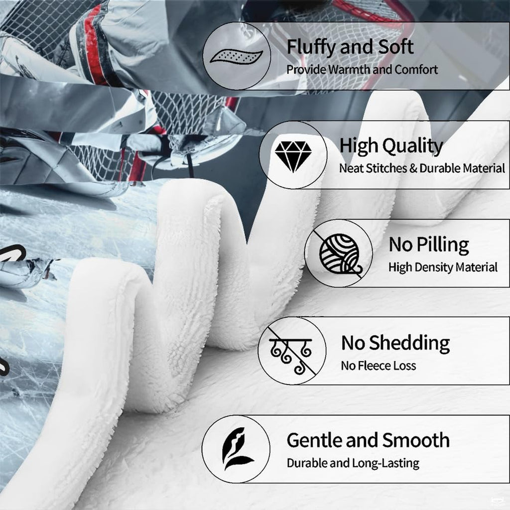 Detailed hockey goalie graphic showcasing red goal frame, ice arena markings, and stadium ambiance.