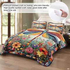 Personalized Dragonfly Patchwork Floral Garden Quilt Set