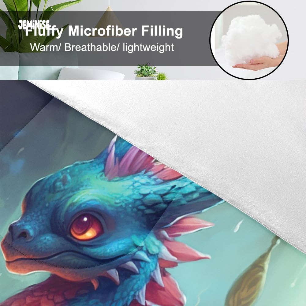 Jeminise Cute Baby Dragon Comforter Set, Fantasy Bedding