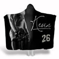 Football player monochrome throw blanket showing black and white athletic portrait holding helmet