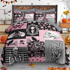 Pamnest Twin Halloween Comforter Set with Sheets, 5 Pieces Pink Bedding