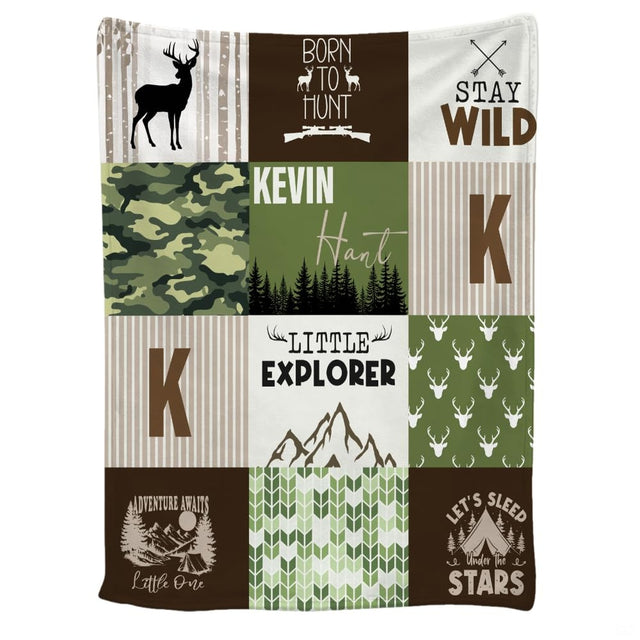 Rustic woodland deer and hunting camp blanket front display