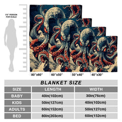 Kraken giant octopus ocean waves throw blanket view 4 detailing tentacles and waves