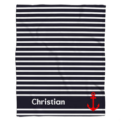 Classic bed cover set design presenting nautical sailor stripes and red maritime anchor detail.