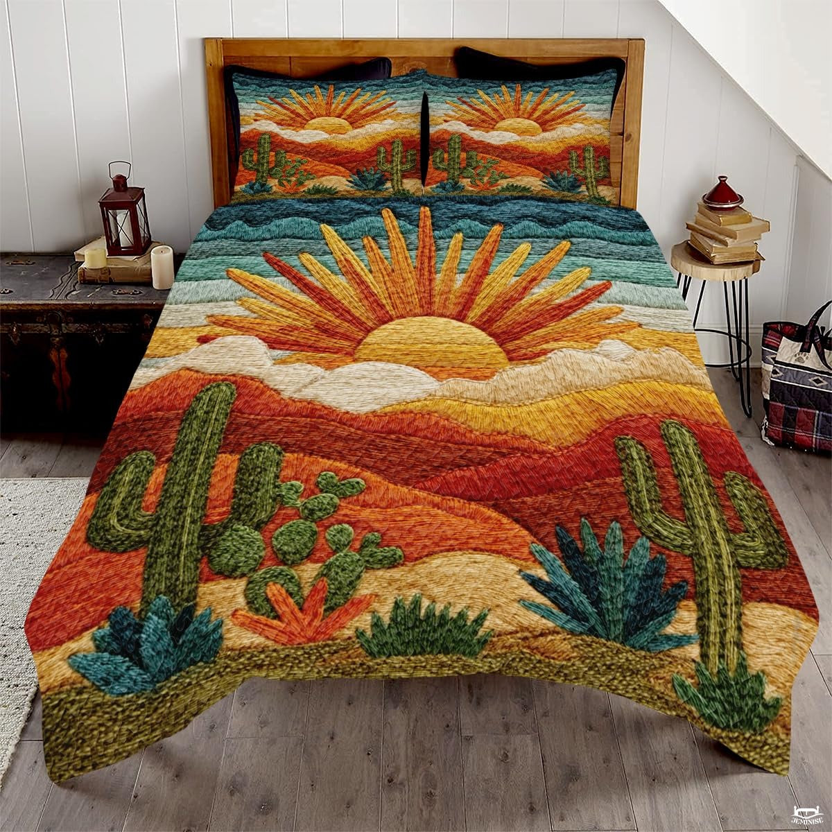 Personalized Desert Cactus Sunset Quilt Set, Machine Washable