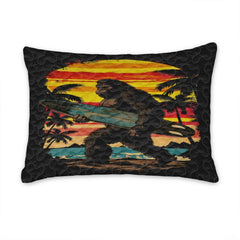 Matching pillow shams displaying a surfing mythical creature on a retro beach bedding set