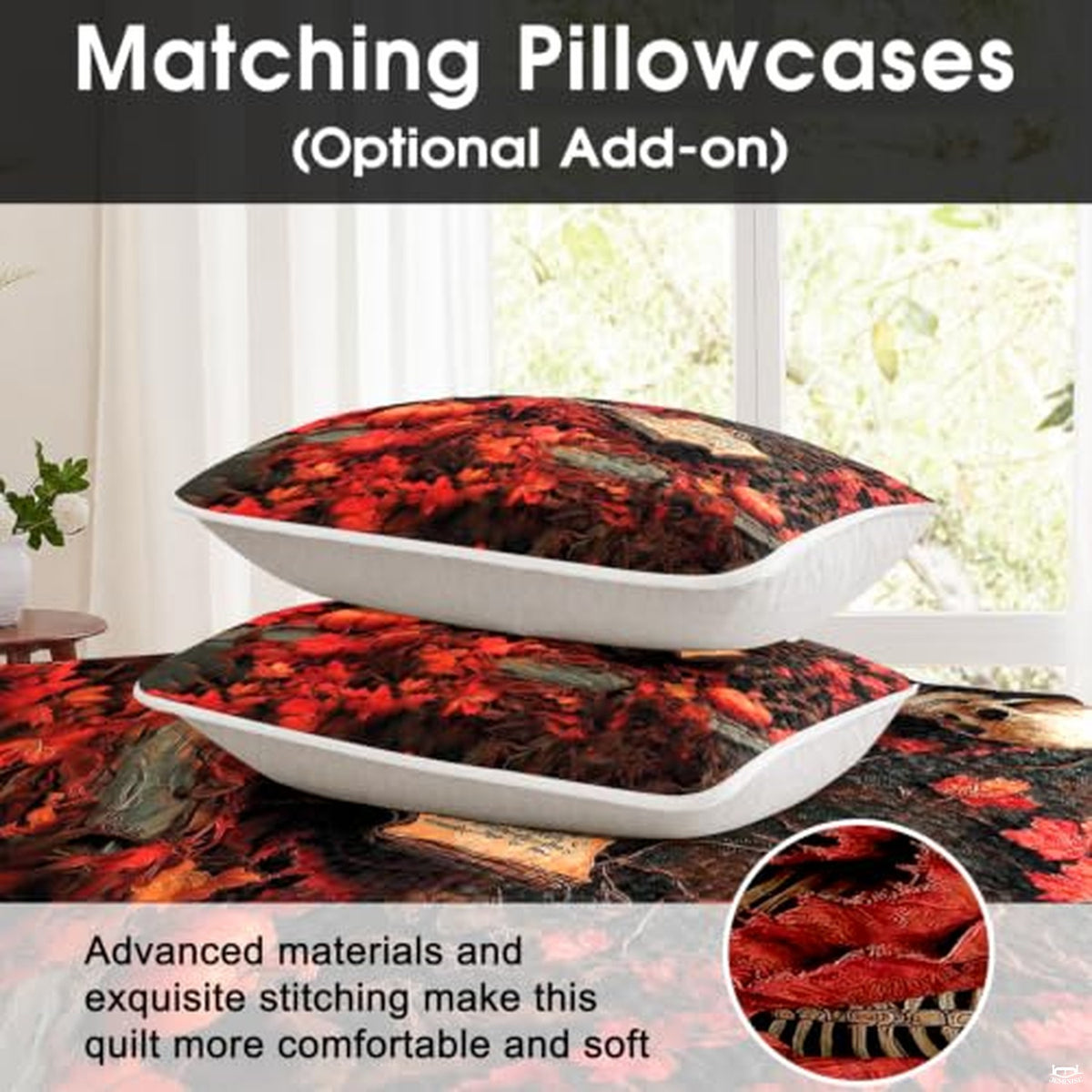 Personalized Witch Quilt Set, Autumn Forest Bedding with Beautiful Witch Design, Lightweight Bedspread for Halloween & Fall Bedroom Decor (#02)