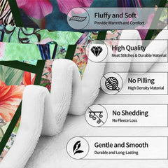 Overhead perspective of the complete hummingbird botanical collage design illustrating harmonious color balance.