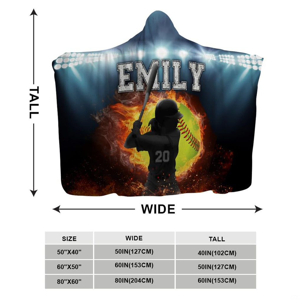 Softball hitter silhouette and fireball blanket flat layout view