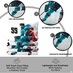 Corner fold view of ice hockey bedding highlighting sharp printing and vivid athletic color contrast